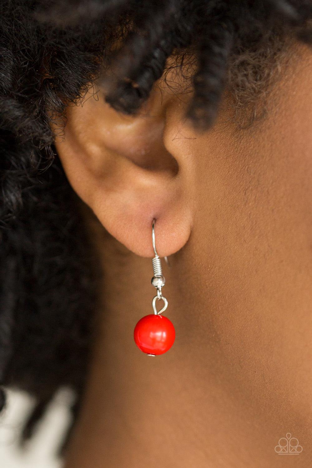 Paparazzi Accessories Really Rococo - Red Polished red beads and shimmery silver hoops drip from the bottom of a glistening silver chain, creating a playful fringe below the collar. Features an adjustable clasp closure. Jewelry