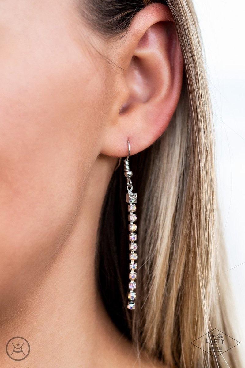Paparazzi Accessories Full Reign - Multi Featuring sleek square fittings, strands of glittery ethereal iridescence rhinestones connect with rows of silver box chain around the neck for a glittery twist. Features an adjustable clasp closure. Jewelry