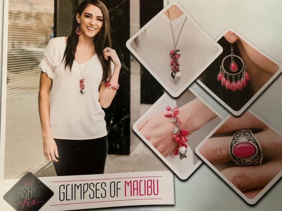 Paparazzi Accessories Glimpses of Malibu: FF February 2020 The Glimpses of Malibu collection was created with inspiration from the styles of Malibu, CA. Styles in this Trend Blend will feature fun, livable fashion with an upscale flavor. The color are usu