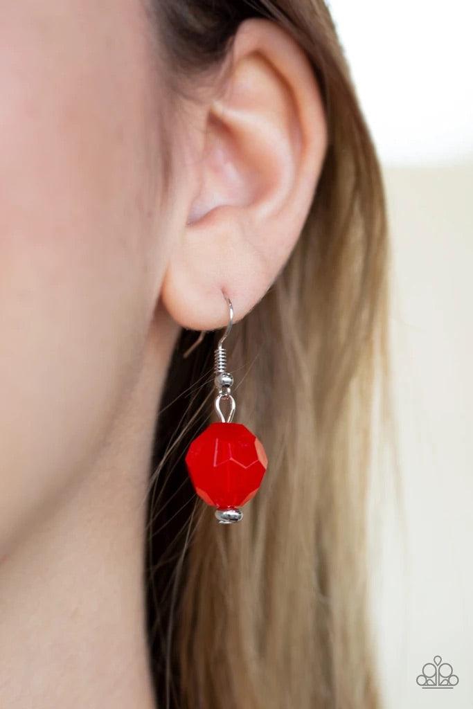 Paparazzi Accessories Dine and Dash - Red Infused with shimmery silver accents, faceted red beads gradually increase in size as they join below the collar for a fiery springtime look. Features an adjustable clasp closure. Sold as one individual necklace.