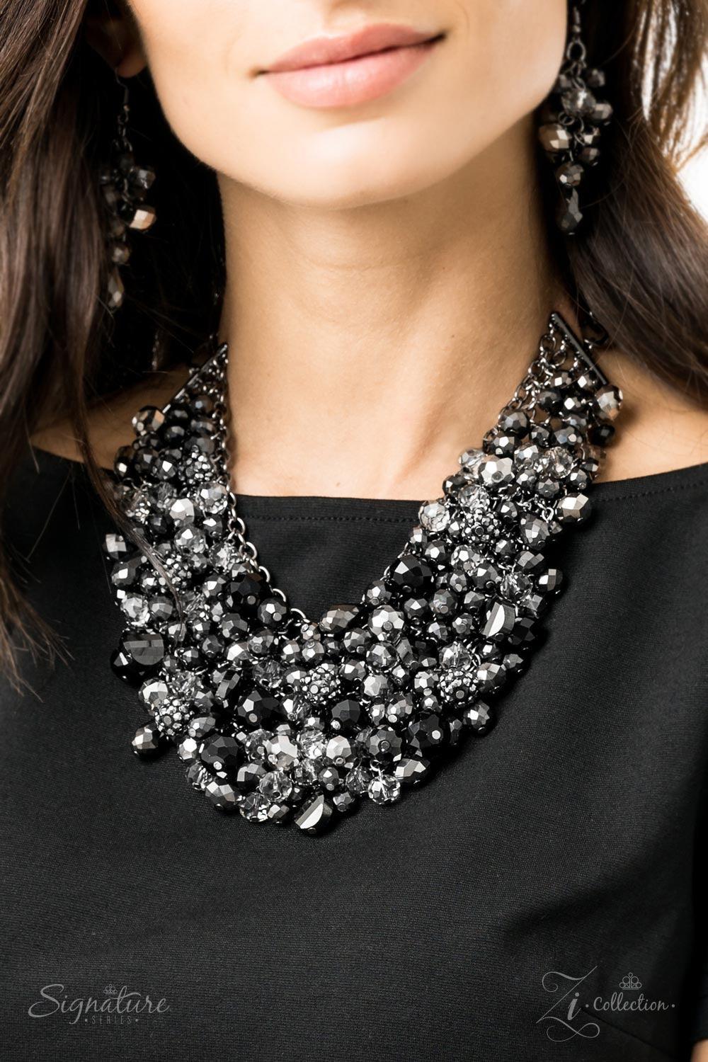 Paparazzi Accessories The Taylerlee 💗ZiCollection $25💗 A collision of faceted crystal, hematite, and gem-like beading dangles from stacked rows of interconnecting gunmetal chains, creating a meshed fringe. Encrusted in prismatic hematite rhinestones, bl