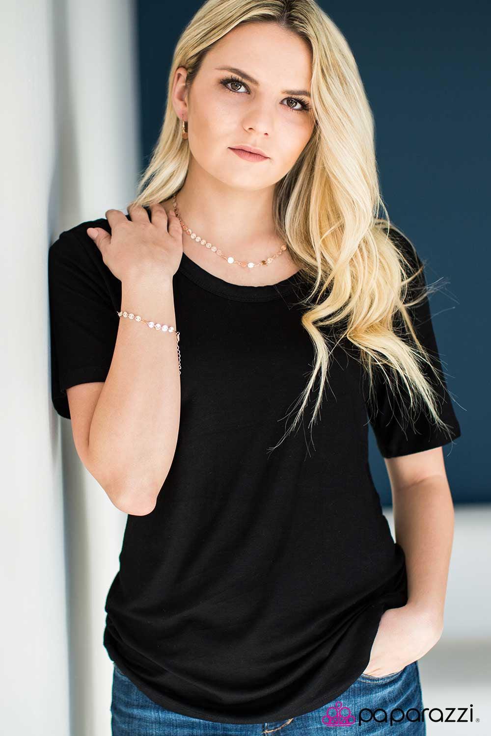 Paparazzi Accessories Let There Be SPOTLIGHT - Rose Gold Brushed in a shiny finish, flat rose gold discs link below the collar in an undeniably shimmery fashion. Features an adjustable clasp closure. Jewelry