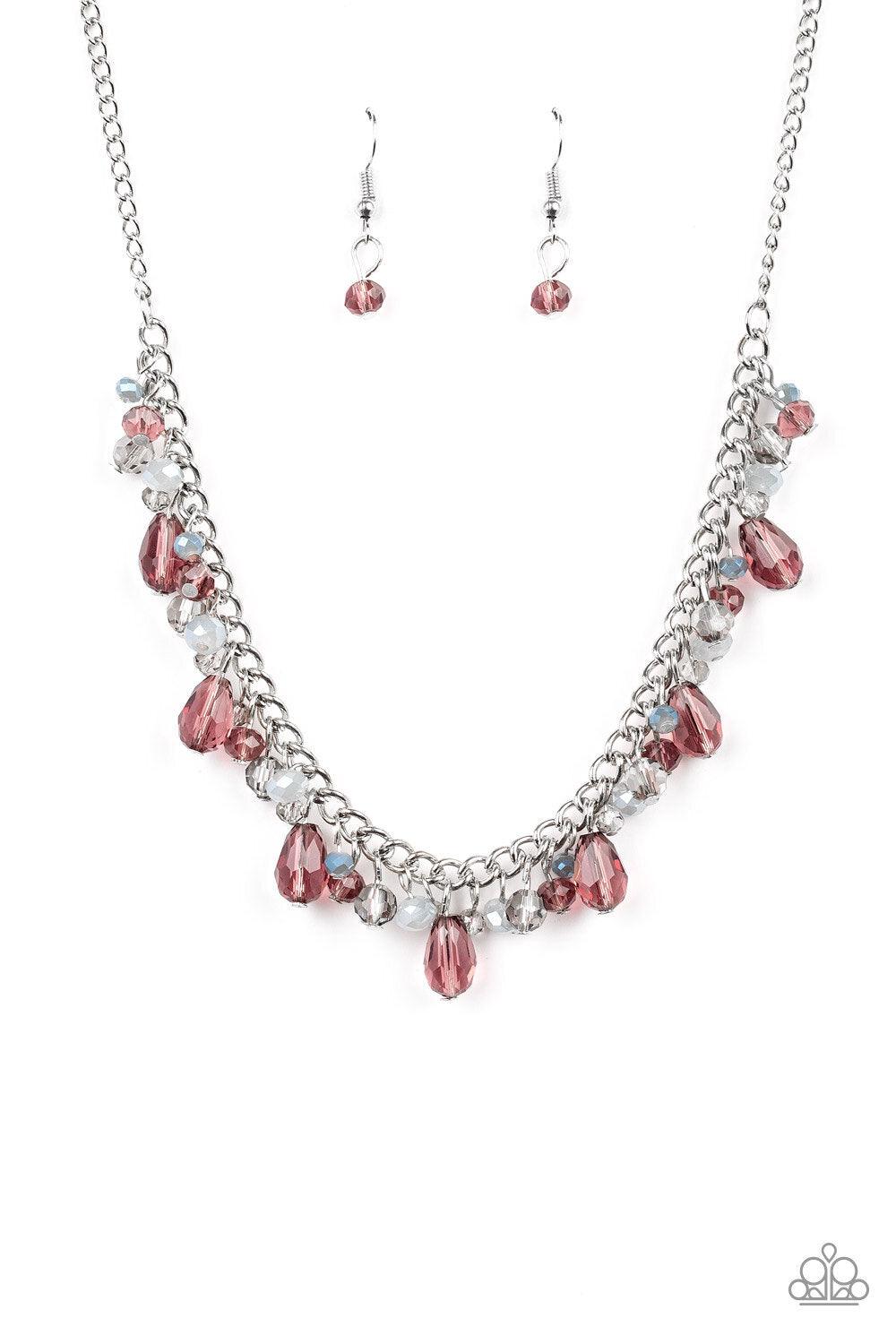Paparazzi Accessories Courageously Catwalk - Purple Featuring crystal-like and metallic opaque finishes, mismatched purple and gray beading swings from a shimmery silver chain, creating a glamorous fringe below the collar. Features an adjustable clasp clo