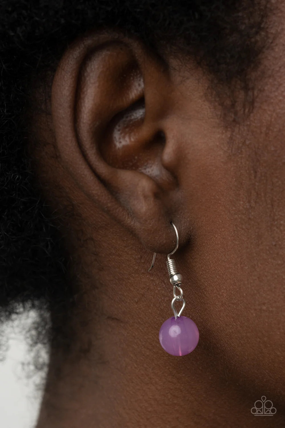 Paparazzi Accessories AMOR to Love - Purple Varying glassy, pearly, opaque, and shell-like finishes, a whimsical collection of crystal-like and classic Amethyst Orchid beads delicately cluster along a silver chain swinging from the bottom of a textured si