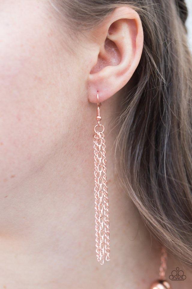 Paparazzi Accessories Intensely Intense - Copper Two shiny copper beads give way to an array of silver, rose gold, and shiny copper chains. Strung between two shiny copper beads, the mismatched chains layer below the collar in a spunky mixed metallic fash