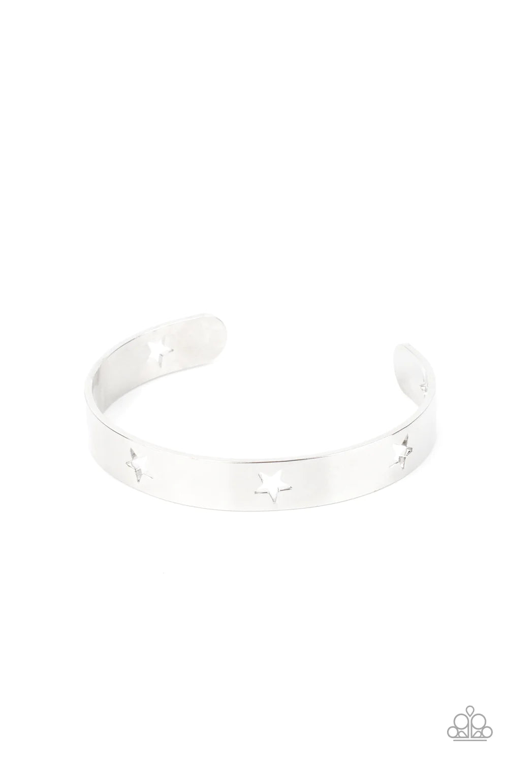 Paparazzi Accessories American Girl Glamour - Silver Airy silver stars are cutout along a classic silver cuff, creating a stellar centerpiece around the wrist. Sold as one individual bracelet. Jewelry