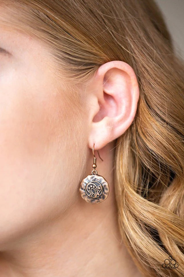 Paparazzi Accessories Bull In A China Shop - Copper Swirling with ornate filigree filled detail, a shimmery copper crescent plate swings below the collar for a fierce look. Features an adjustable clasp closure. Jewelry