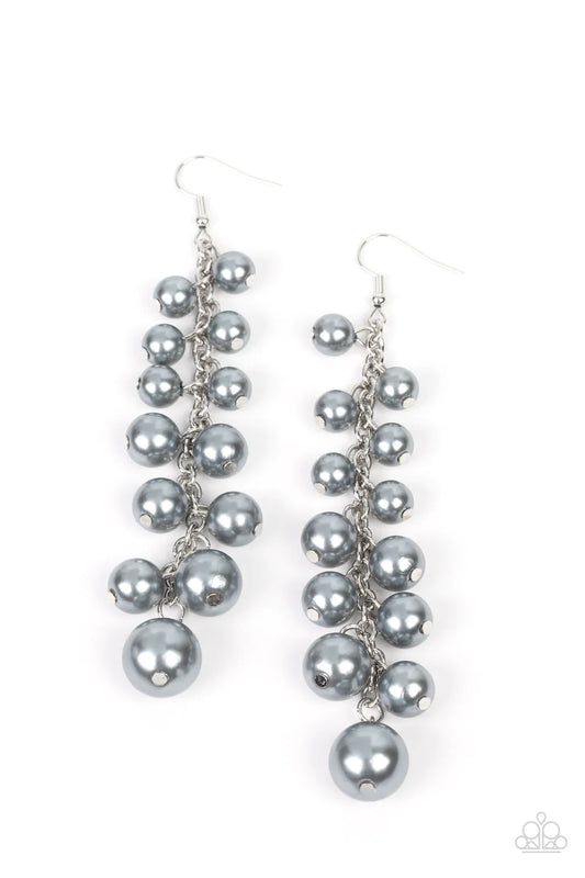 Paparazzi Accessories Atlantic Affair - Silver Bubbly silver pearls gradually increase in size as they tumble from a single strand of silver chain, delicately clustering into a timeless tassel. Earring attaches to a standard fishhook fitting. Sold as one