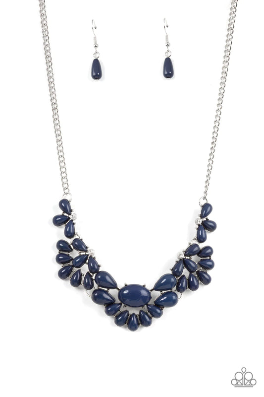 Paparazzi Accessories Secret GARDENISTA - Blue Teardrop Rhodonite beads fan out from the bottoms of solitaire white rhinestones as they link below the collar, creating whimsically stacked frames. Featuring an oval center, oversized teardrop beads flare ou