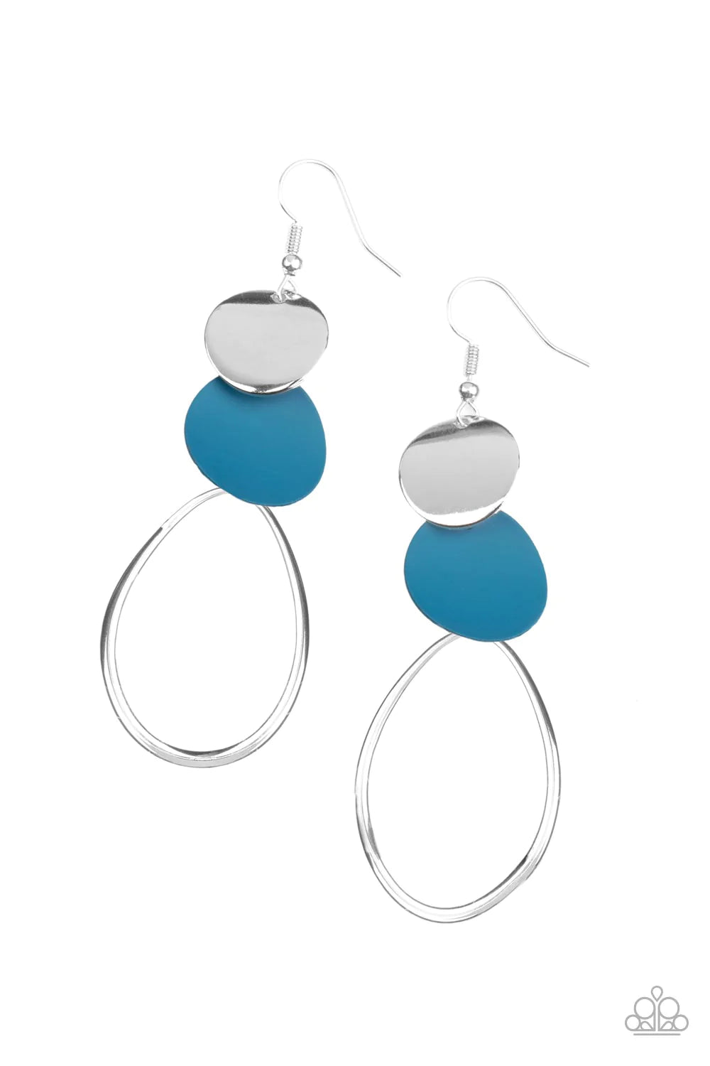 Paparazzi Accessories Retro Reception - Blue A collection of chiseled, clear and milky geometric shapes in pink hues feature an iridescent overlay as they cascade from a silver curb chain, resulting in a bubbly and boisterous fringe below the collar. A la