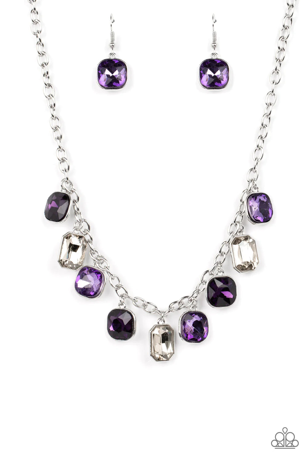 Paparazzi Accessories Best Decision Ever - Purple Featuring emerald and radiant style cuts, a sparkly collection of light purple, dark purple, and white rhinestones glitters below the collar, creating an irresistible fringe. Features an adjustable clasp c