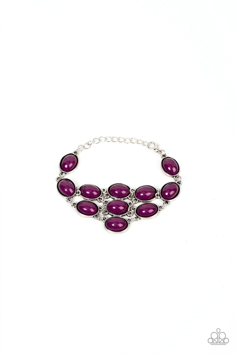 Paparazzi Accessories Color Wheel Garden - Purple Plum oval beaded frames delicately link across the wrist, creating a vivacious floral centerpiece. Features an adjustable clasp closure. Sold as one individual bracelet. Jewelry