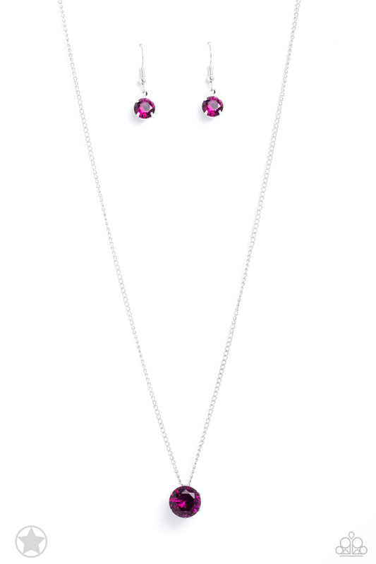 Paparazzi Accessories What A Gem - Pink A single fuchsia rhinestone sparkles brilliantly at the bottom of a dainty silver chain, creating a stunning solitaire design. Features an adjustable clasp closure. Sold as one individual necklace. Includes one pair