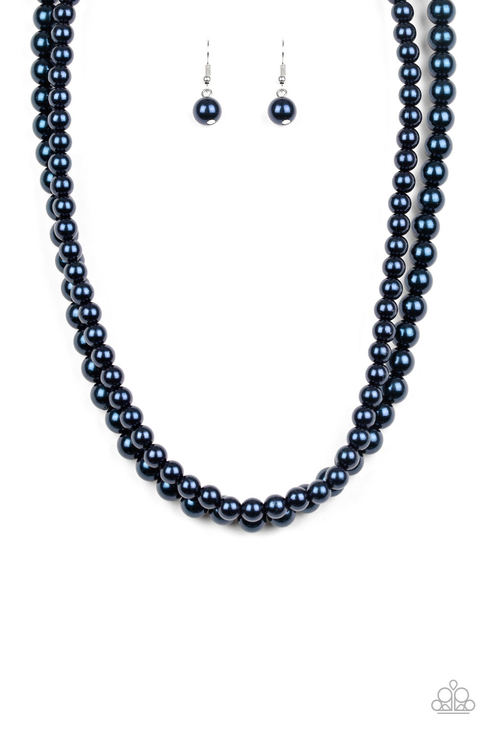 Paparazzi Accessories Woman Of The Century - Blue Two strands of classic blue pearls are strung along invisible wires below the collar. Each strand slightly varies in size, adding a modern twist to the timeless pearl palette. Features an adjustable clasp