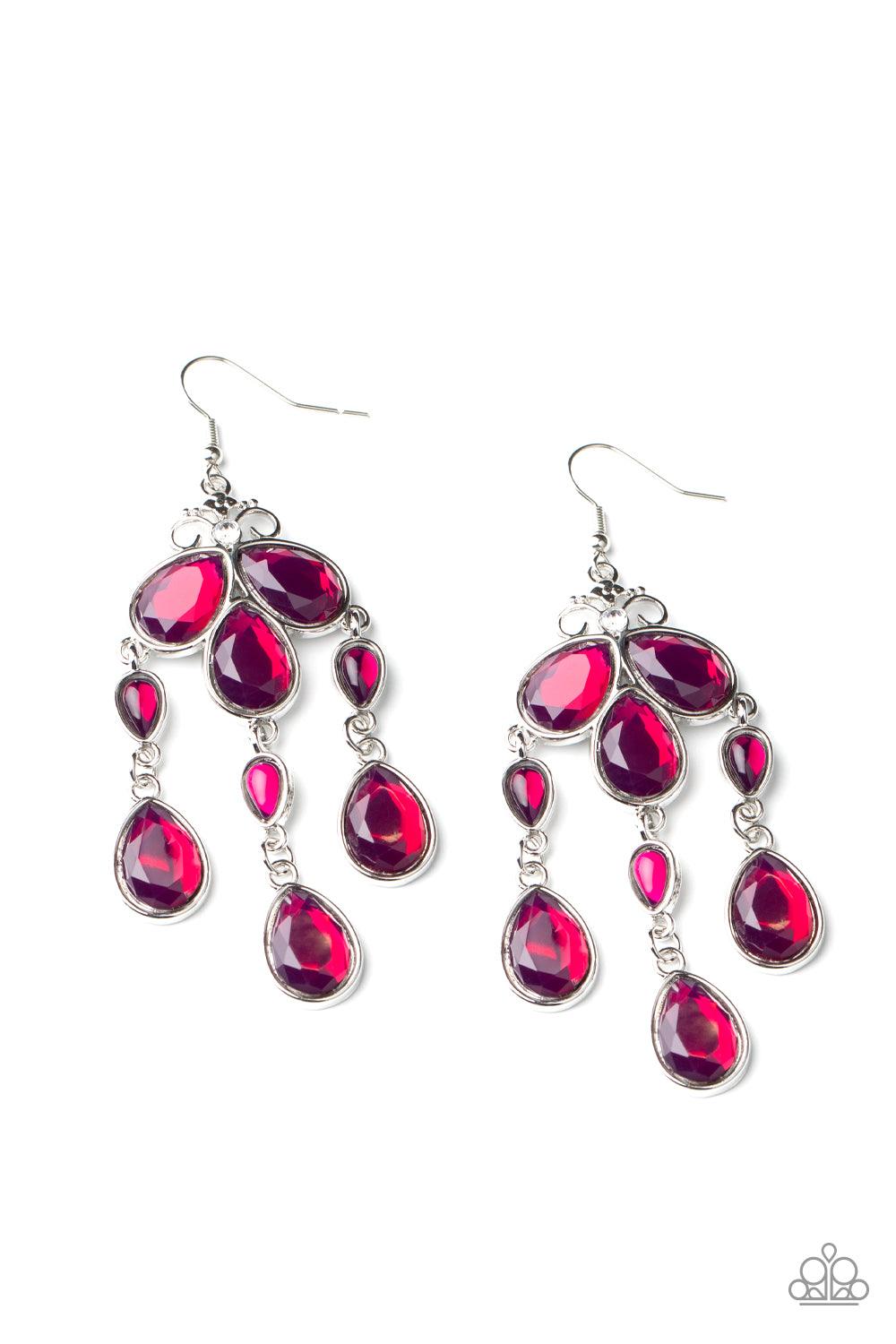 Paparazzi Accessories Clear The HEIR - Purple Featuring smooth and faceted surfaces, a glassy collection of purple teardrop crystals delicately coalesce into a whimsical chandelier. A dainty white rhinestone crowns the top of the regal display for a spark