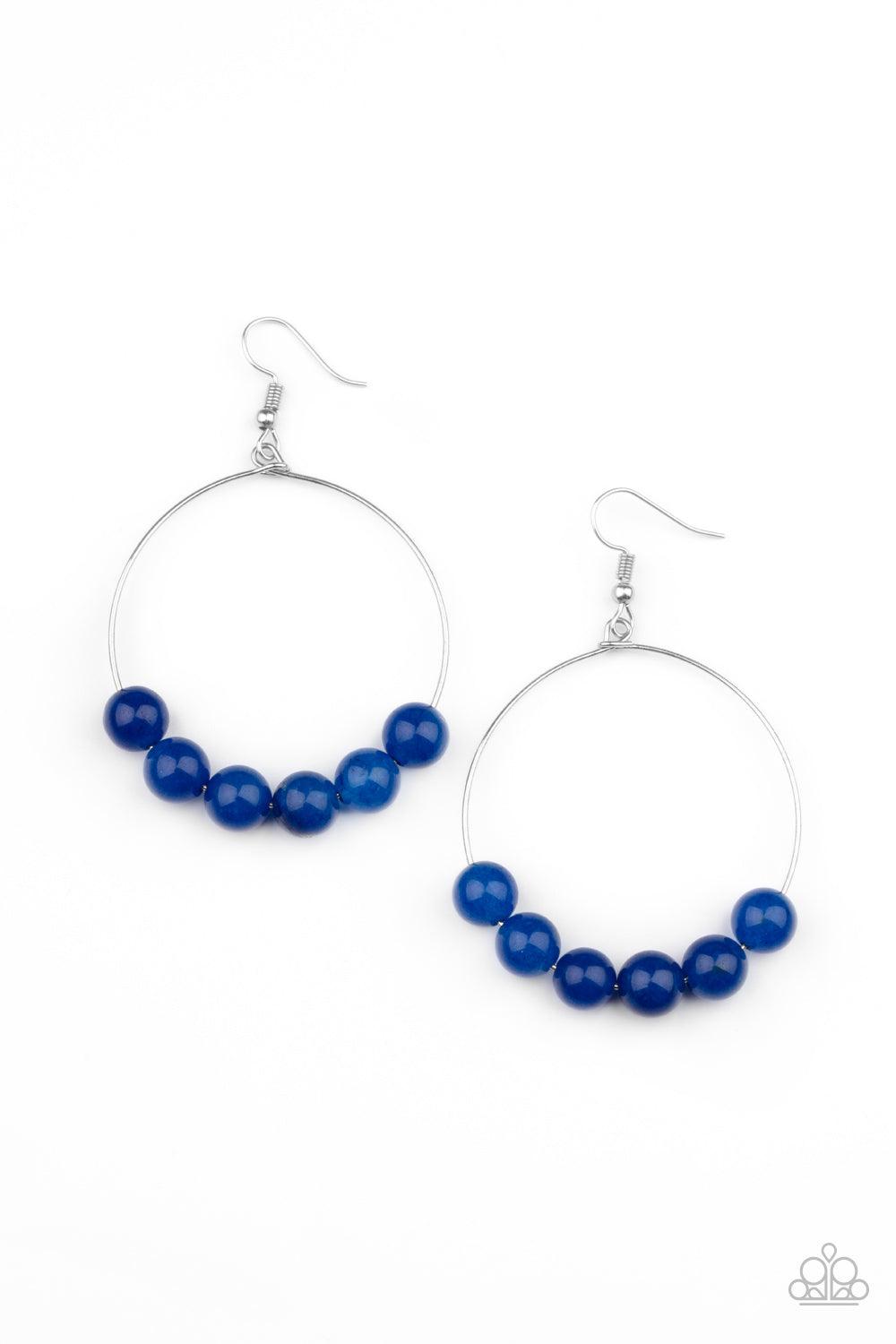 Paparazzi Accessories Let It Slide - Blue Oversized lapis lazuli stones slide along the bottom of a dainty silver hoop, creating an earthy centerpiece. Earring attaches to a standard fishhook fitting. Sold as one pair of earrings. Jewelry