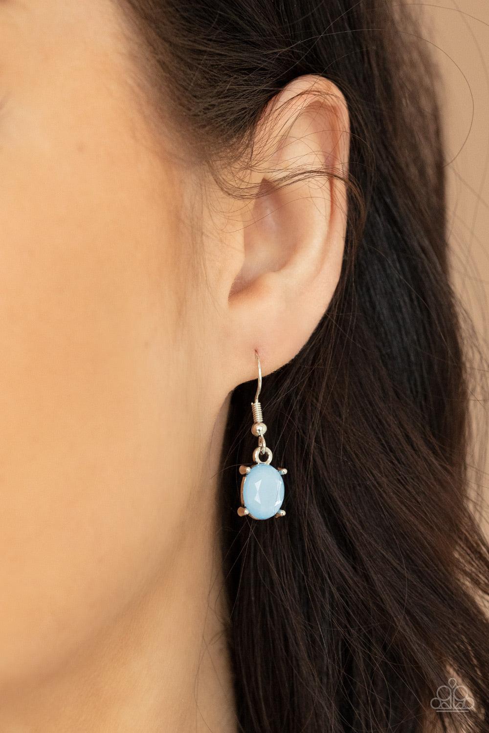 Paparazzi Accessories Ethereal Romance - Blue Varying in opacity and shape, mismatched Cerulean beads attach to oversized white rhinestones, creating bubbly frames that delicately link into an ethereal display below the collar. Features an adjustable clas