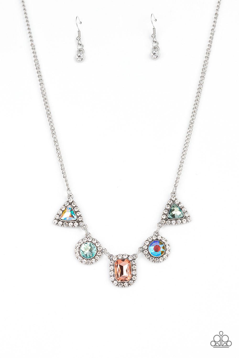 Paparazzi Accessories Posh Party Avenue - Multi Featuring triangular, round, and emerald style cuts, an iridescent collection of multicolored rhinestones are bordered in glassy white rhinestones as they delicately link below the collar for a sparkly state