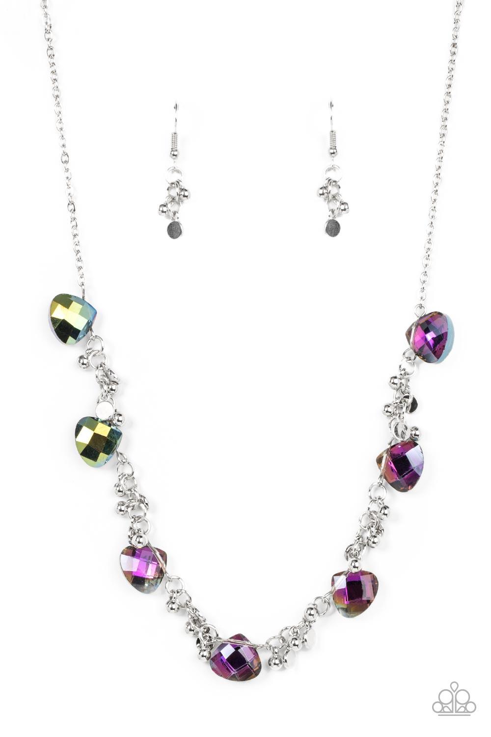 Paparazzi Accessories Sassy Super Nova - Multi Dainty clusters of silver beads and silver discs connect with metallic oil spill gems below the collar, resulting in a stellar fringe. Features an adjustable clasp closure. Sold as one individual necklace. In