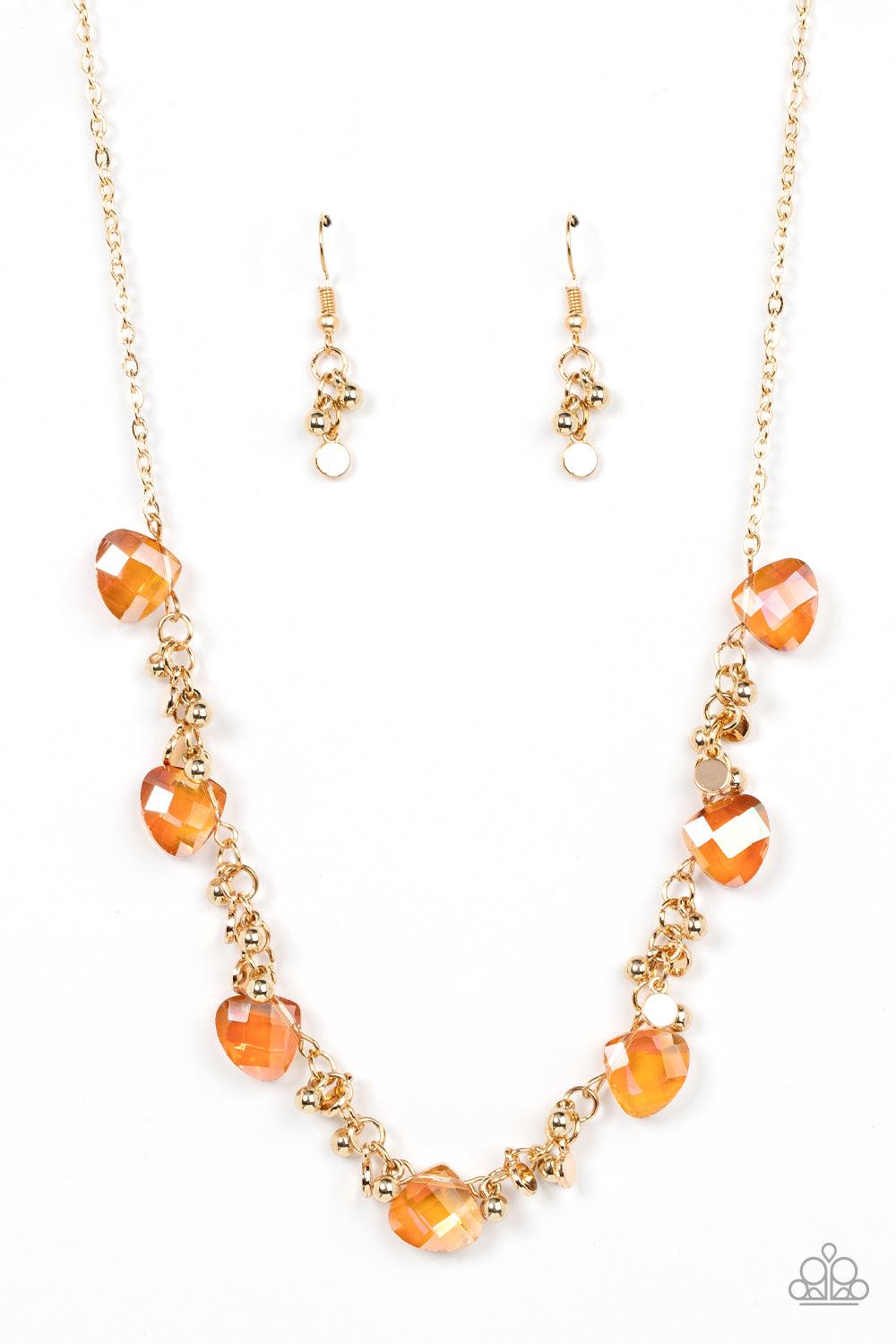 Paparazzi Accessories Sassy Super Nova - Gold Dainty clusters of gold beads and gold discs connect with iridescent gold gems below the collar, resulting in a stellar fringe. Features an adjustable clasp closure. Sold as one individual necklace. Includes o