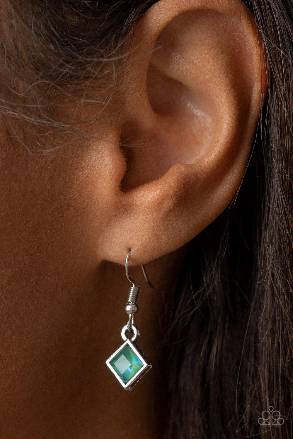 Paparazzi Accessories Prismatic Reinforcements - Multi Encased in sleek silver fittings, an opalescent collection of blue marquise and green square cut rhinestones delicately links below the collar for a prismatic pop of color. Features an adjustable clas