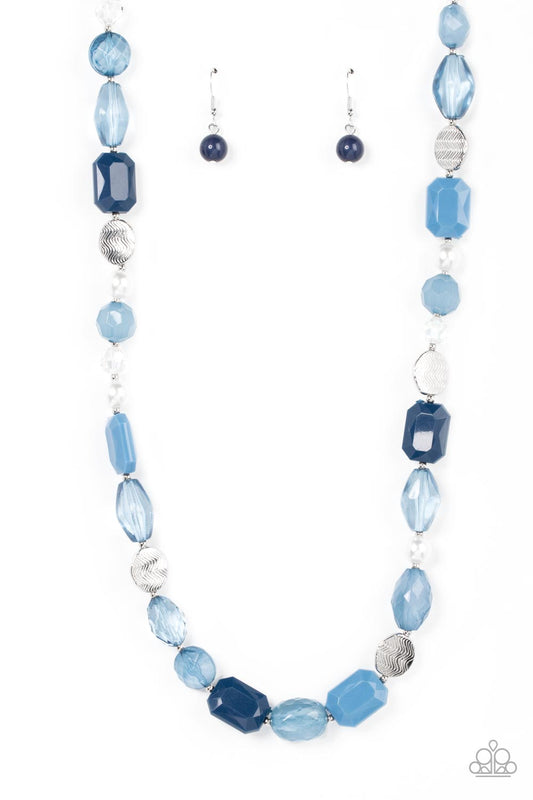 Paparazzi Accessories Nautical Sunset - Multi Varying in shape and opacity, a faceted collection of glassy and acrylic Spring Lake and Rhodonite beads joins pearls, dainty silver beads, and zigzagged silver discs along an invisible wire across the chest f