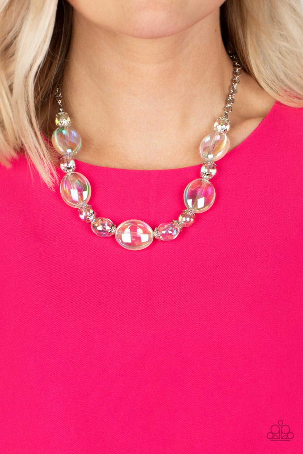Paparazzi Accessories Prismatic Magic - Multi Clasped between silver accents dainty and large bubbly iridescent beads drape around the collar, creating a glittery magical effect. Features an adjustable clasp closure. Due to its prismatic palette, color ma
