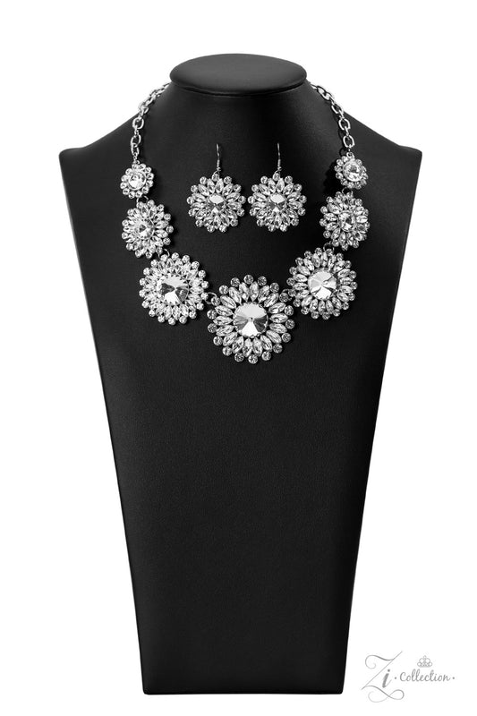 Paparazzi Accessories Optimistic Oversized classic white rhinestones are encircled by majestic marquise-cut rhinestones in the same radiant finish, creating a collection of stunning floral frames. Smaller white rhinestones fall in between each gorgeous ma