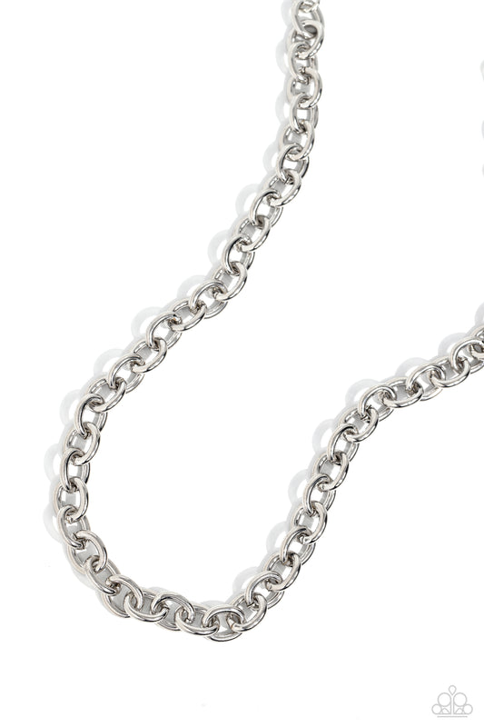 Paparazzi Accessories Things Have CHAIN-ged - Silver A strand of thick oversized silver chain links creates a bold, yet minimalistic statement piece as it wraps around the neck in an industrial-inspired finish. Features an adjustable clasp closure. Sold a