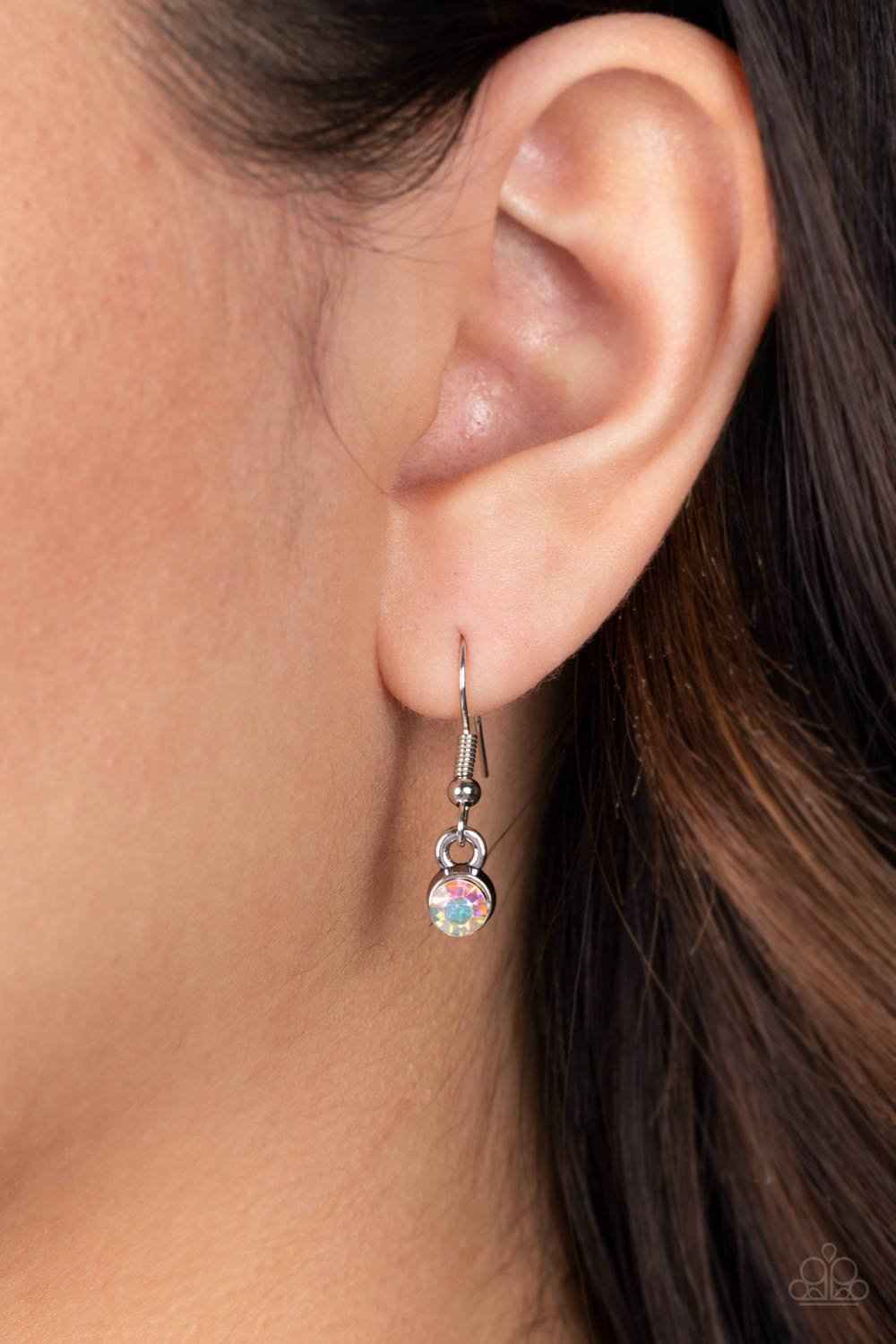 Paparazzi Accessories Mother Dear - Multi At the bottom of a shiny silver chain, a shiny silver disc is stamped with the phrase, "MOM a title just above Queen." The clasp attaching the disc to the chain features a collection of dainty iridescent rhineston