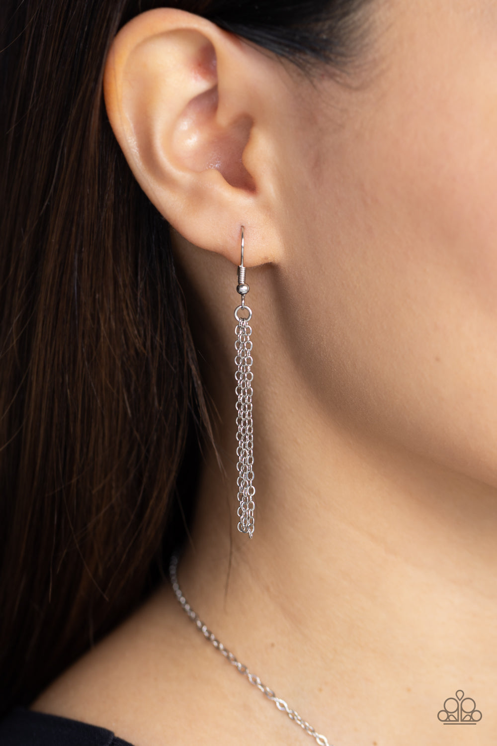 Paparazzi Accessories Leave Your Initials - Silver - M Etched in linear texture, a silver letter "M" hovers below the collar from a dainty silver chain, for a sentimentally simple design. Features an adjustable clasp closure. Sold as one individual neckla