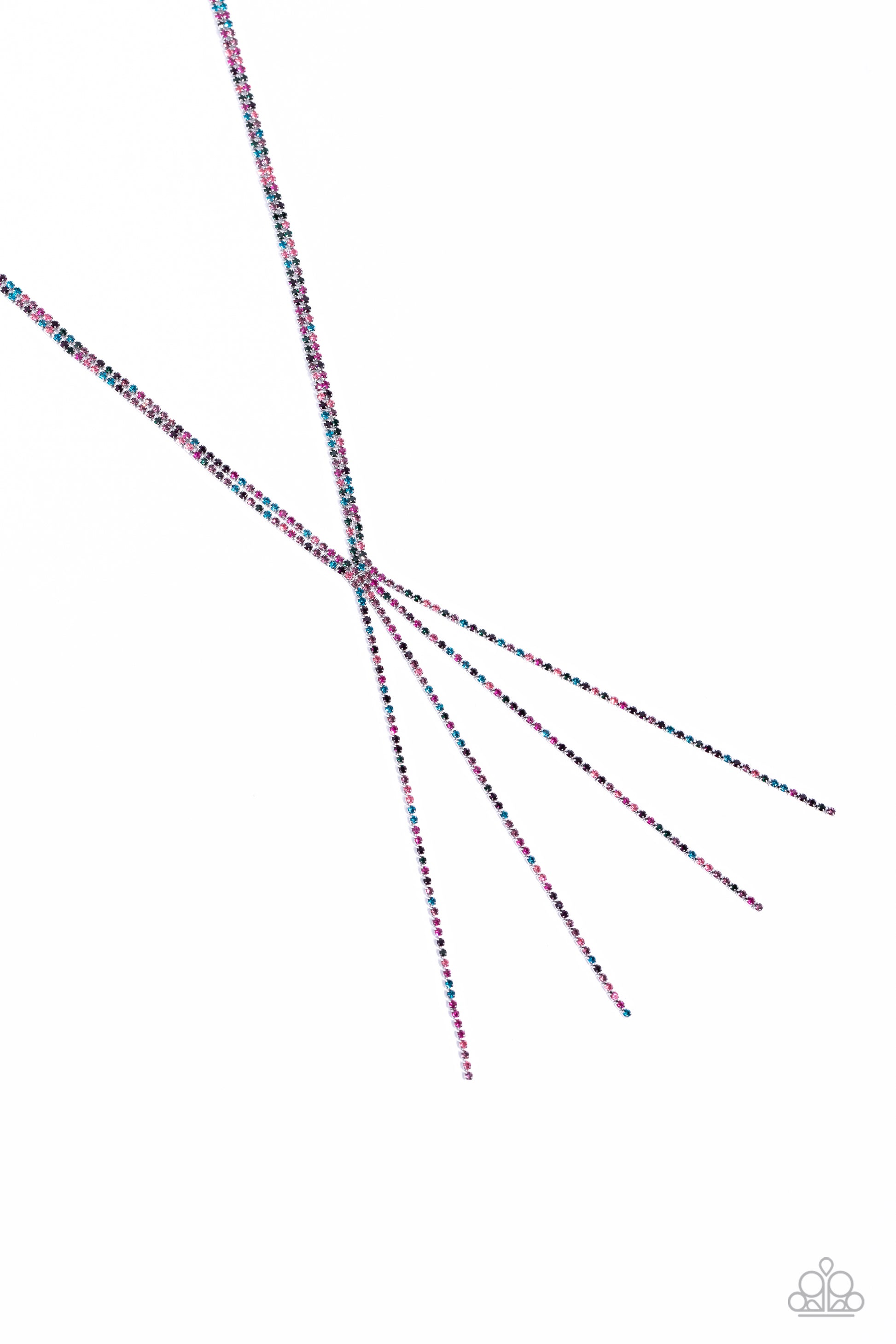 Paparazzi Accessories Jazz STRANDS - Multi Featuring sleek square fittings, two strands of glittery, dainty multicolored rhinestones connect down the chest for a refined centerpiece. The interconnected rows delicately give way to freefalling multicolored