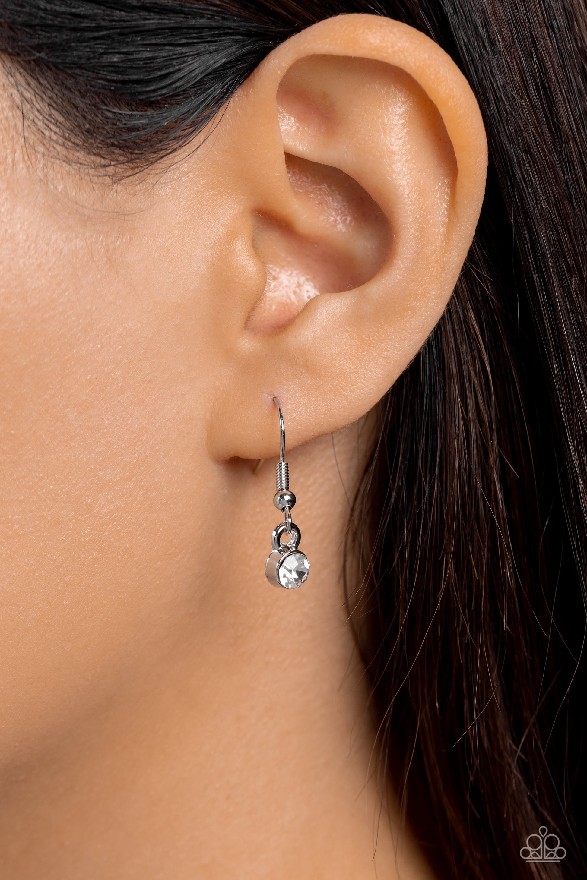 Paparazzi Accessories INITIALLY Yours - U - White Embossed with dainty white rhinestones, a silver letter "U" hovers below the collar from a dainty silver chain, for a sentimentally simple design. Features an adjustable clasp closure. Sold as one individu