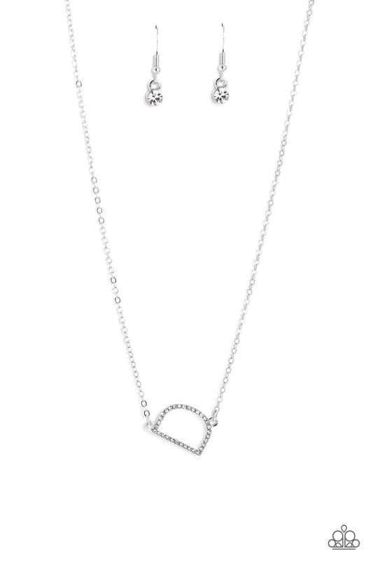Paparazzi Accessories INITIALLY Yours - D - White Embossed with dainty white rhinestones, a silver letter "D" hovers below the collar from a dainty silver chain, for a sentimentally simple design. Features an adjustable clasp closure. Sold as one individu