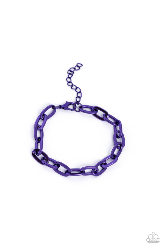 Paparazzi Accessories Energetic Encore - Purple Oversized electric purple links connect around the wrist for a bold urban look. Features an adjustable clasp closure. Sold as one individual bracelet. Get The Complete Look! Necklace: "Exuberant Encore - Pur
