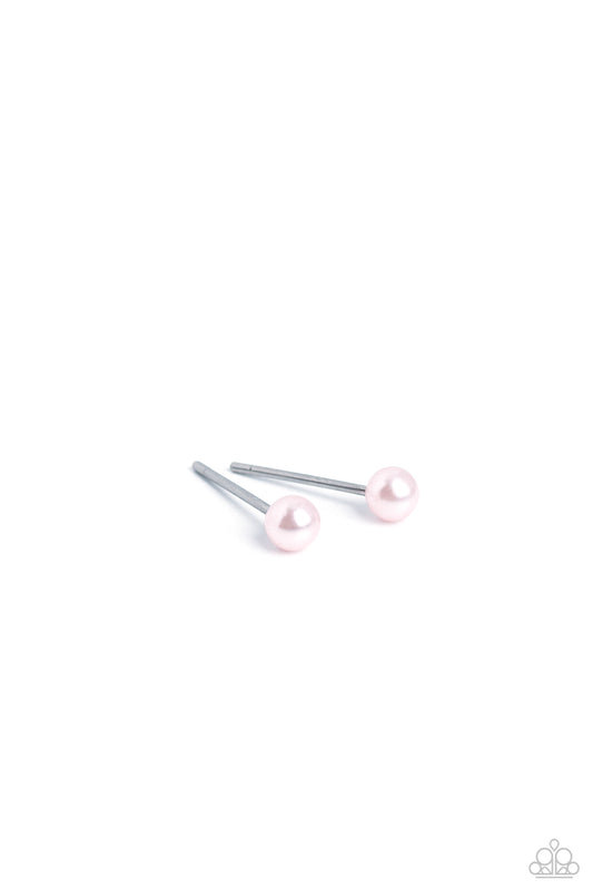 Paparazzi Accessories Dainty Details - Pink A dainty baby pink pearl rests against the ear for a timeless basic staple piece perfect for a vintage look. Earring attaches to a standard post fitting. Sold as one pair of post earrings. Jewelry
