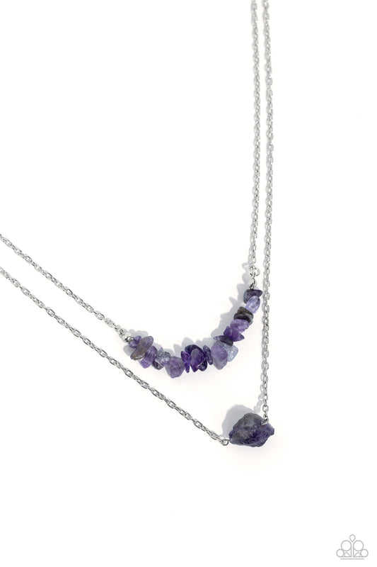 Paparazzi Accessories Chiseled Caliber - Purple Chiseled into a natural collection, a layer of amethyst stones gives way to a large, solitaire amethyst stone pendant, creating earthy layers down the chest. Features an adjustable clasp closure. As the ston