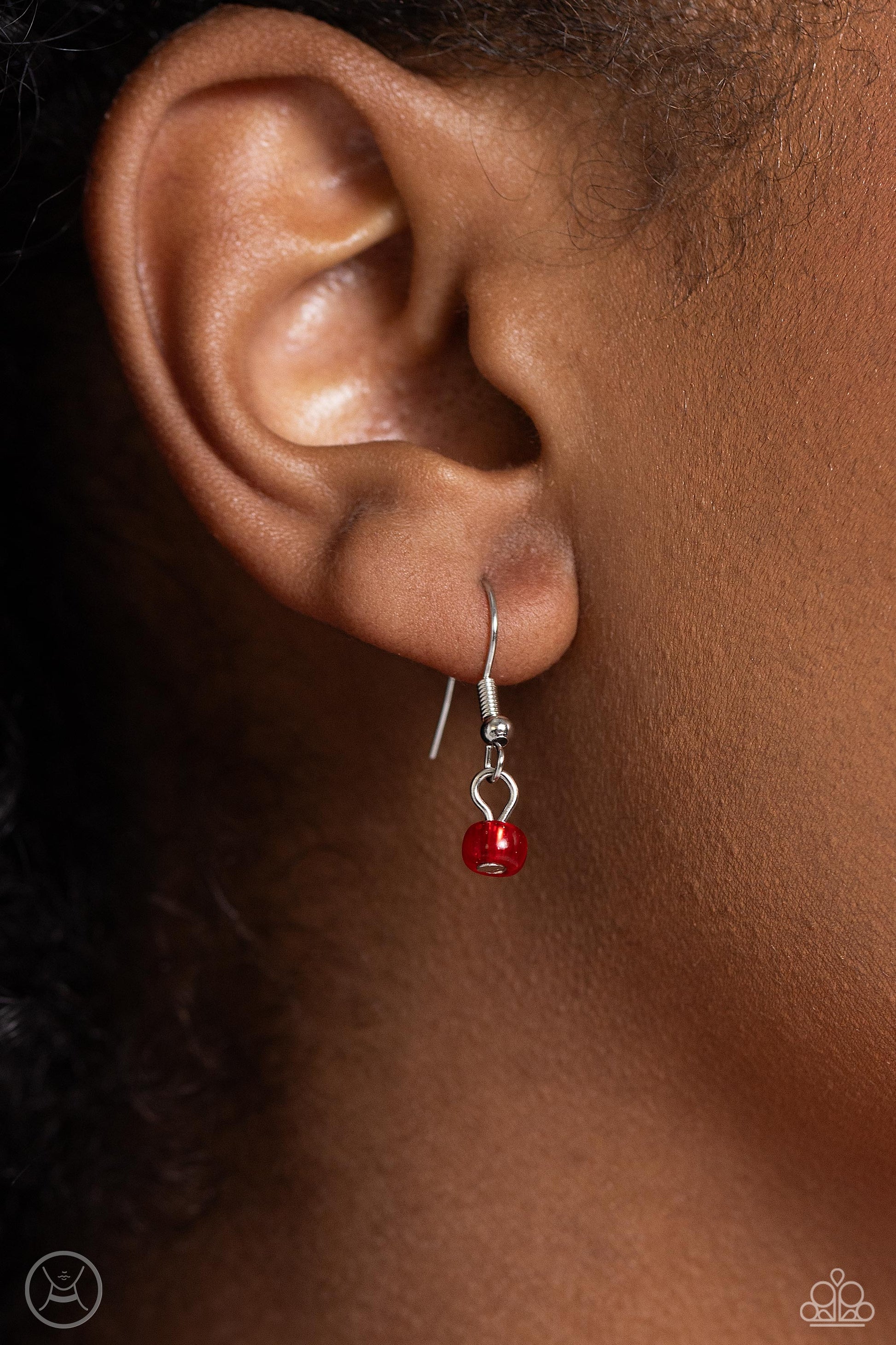 Paparazzi Accessories Colorfully GLASSY - Red Stretched along an invisible wire, a collection of glassy red, light blue, yellow, and orange beads circles above the collar for a vibrant pop of color. Features an adjustable clasp closure. Sold as one indivi