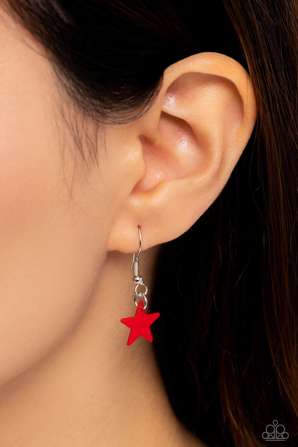 Paparazzi Accessories Starstruck Season - Red Featuring various sizes, a collection of red, High Visibility, Poppy Red, and blue stars cascade around the neckline, on a classic silver chain creating an intense, starstruck statement. Features an adjustable