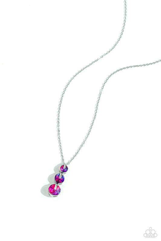 Paparazzi Accessories Ombré Obsession - Multi Featuring a UV finish, a collection of blue, purple, and pink gems are set in elevated, pronged silver fittings as they gradually increase in size along a dainty silver chain to create a prismatic, ombré displ