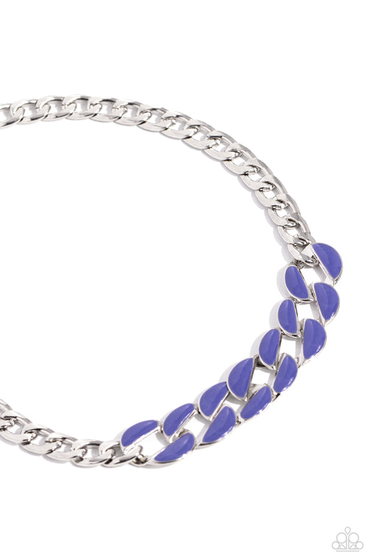 Paparazzi Accessories CURB Craze - Blue Brushed in a Persian Jewel finish, a collection of oversized silver curb chain links combines with a strand of silver curb chain to dramatically drape down the neckline for a bold yet colorful look. Features an adju