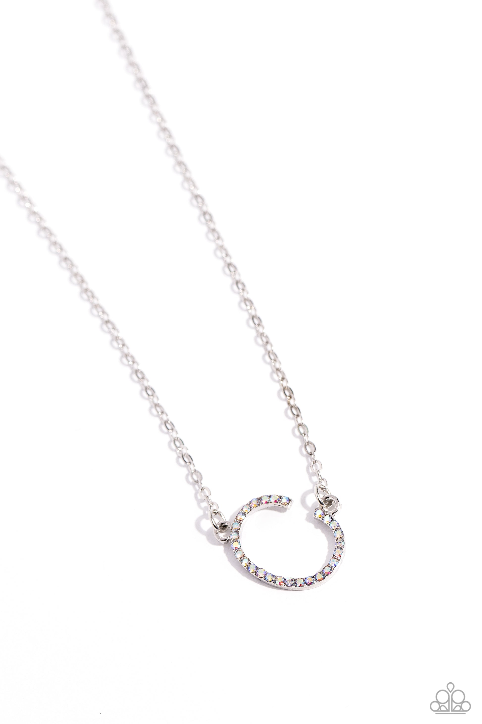 Paparazzi Accessories INITIALLY Yours - C - Multi Embossed with dainty iridescent rhinestones, a silver letter "C" hovers below the collar from a dainty silver chain, for a sentimentally simple design. Features an adjustable clasp closure. Due to its pris