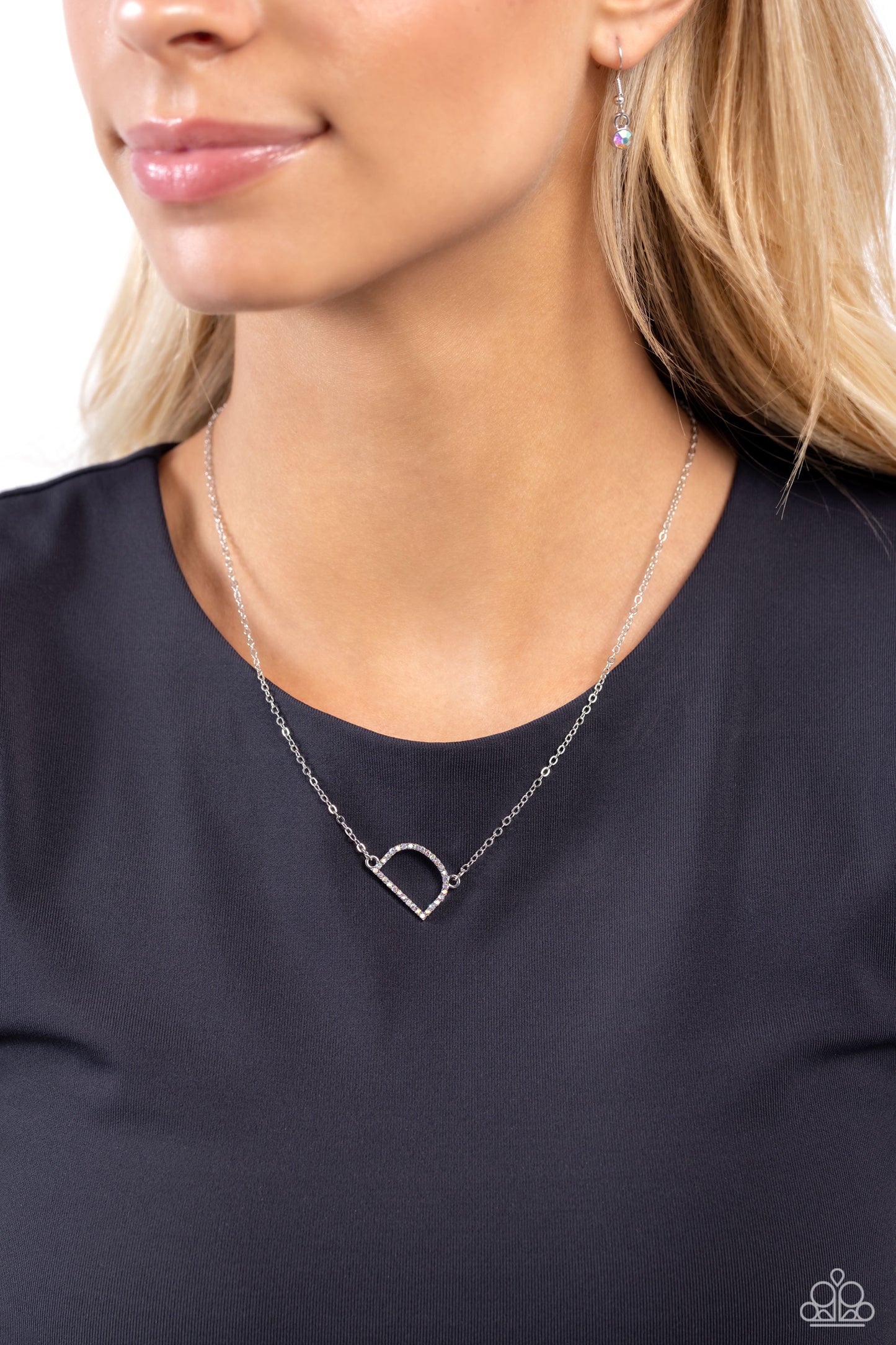 Paparazzi Accessories INITIALLY Yours - D - Multi Embossed with dainty iridescent rhinestones, a silver letter "D" hovers below the collar from a dainty silver chain, for a sentimentally simple design. Features an adjustable clasp closure. Due to its pris