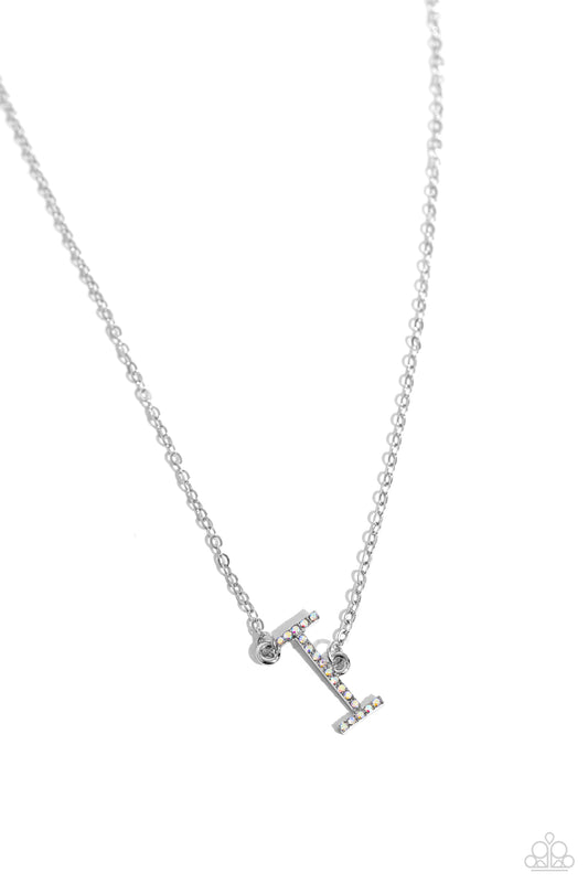 Paparazzi Accessories INITIALLY Yours - I - Multi Embossed with dainty iridescent rhinestones, a silver letter "I" hovers below the collar from a dainty silver chain, for a sentimentally simple design. Features an adjustable clasp closure. Due to its pris