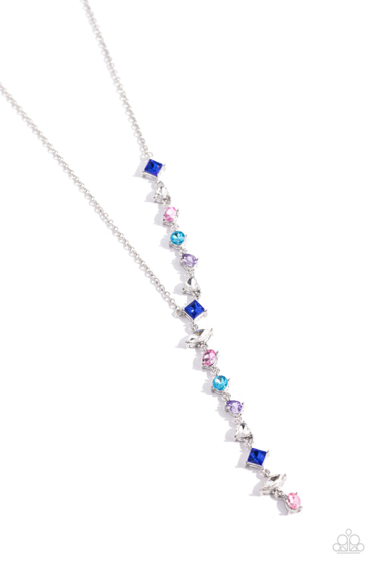 Paparazzi Accessories Diagonal Daydream - Multi Featuring a pronged fitting, a collection of multicolored square-cut, heart, oval, round, and teardrop gems cascade down the neckline in a diagonal pattern, creating an intense, incandescent statement piece.