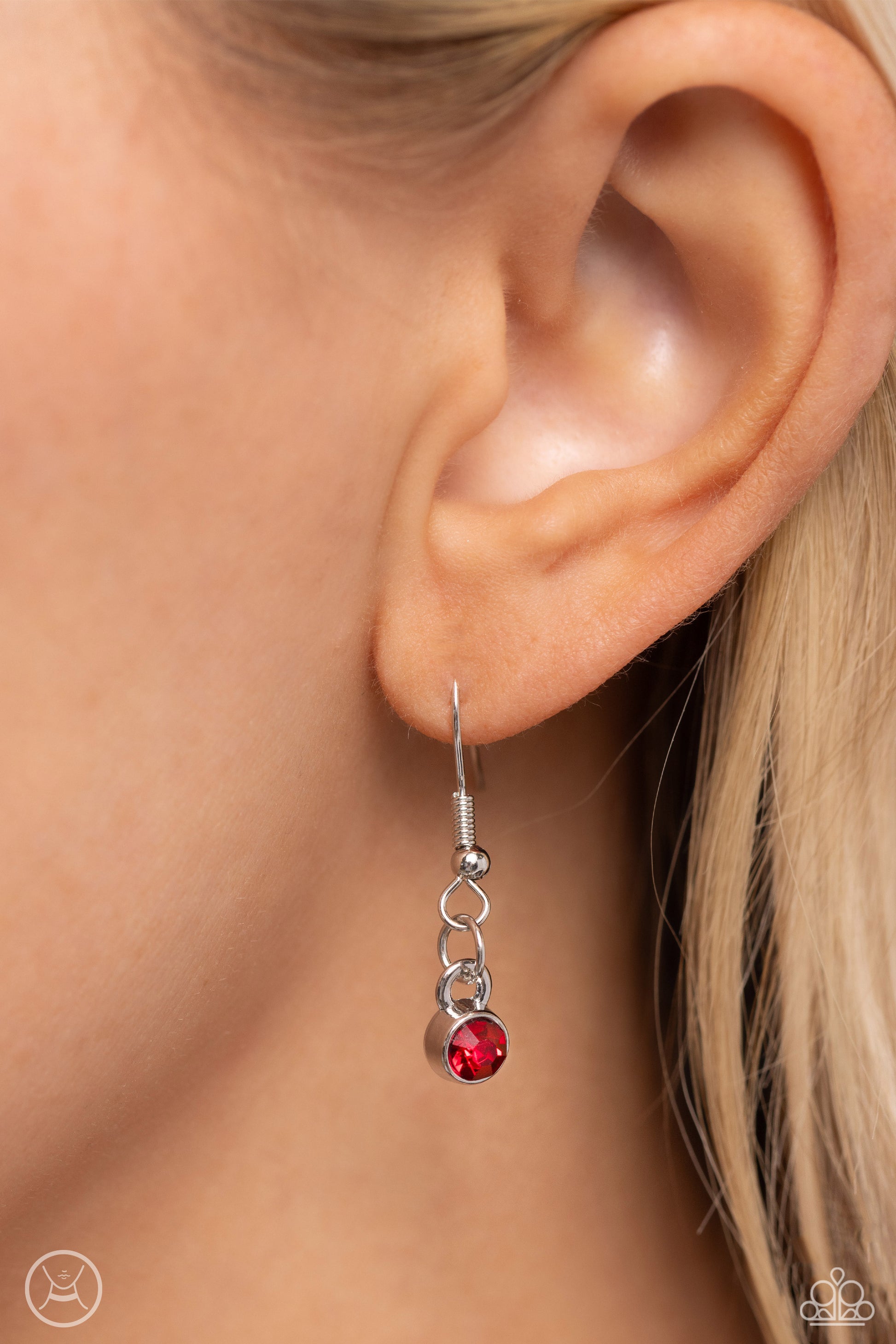 Paparazzi Accessories Strands of Sass - Red Suspended from two silver fittings, a shimmery cascade of dainty silver chains layer around the collar for an industrial statement. Infused amongst the industrial strands, a collection of pronged white gems alte