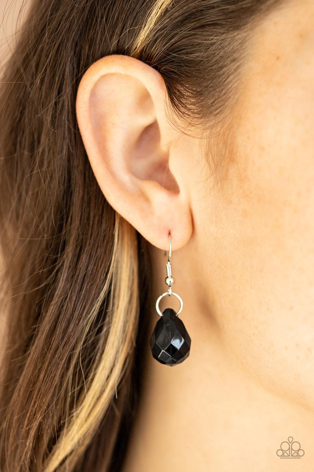 Paparazzi Accessories Serenely Scattered - Black Strands of faceted black teardrops cascade from the bottom of a shimmery silver chain, creating a scattered fringe below the collar. Features an adjustable clasp closure. Sold as one individual necklace. In