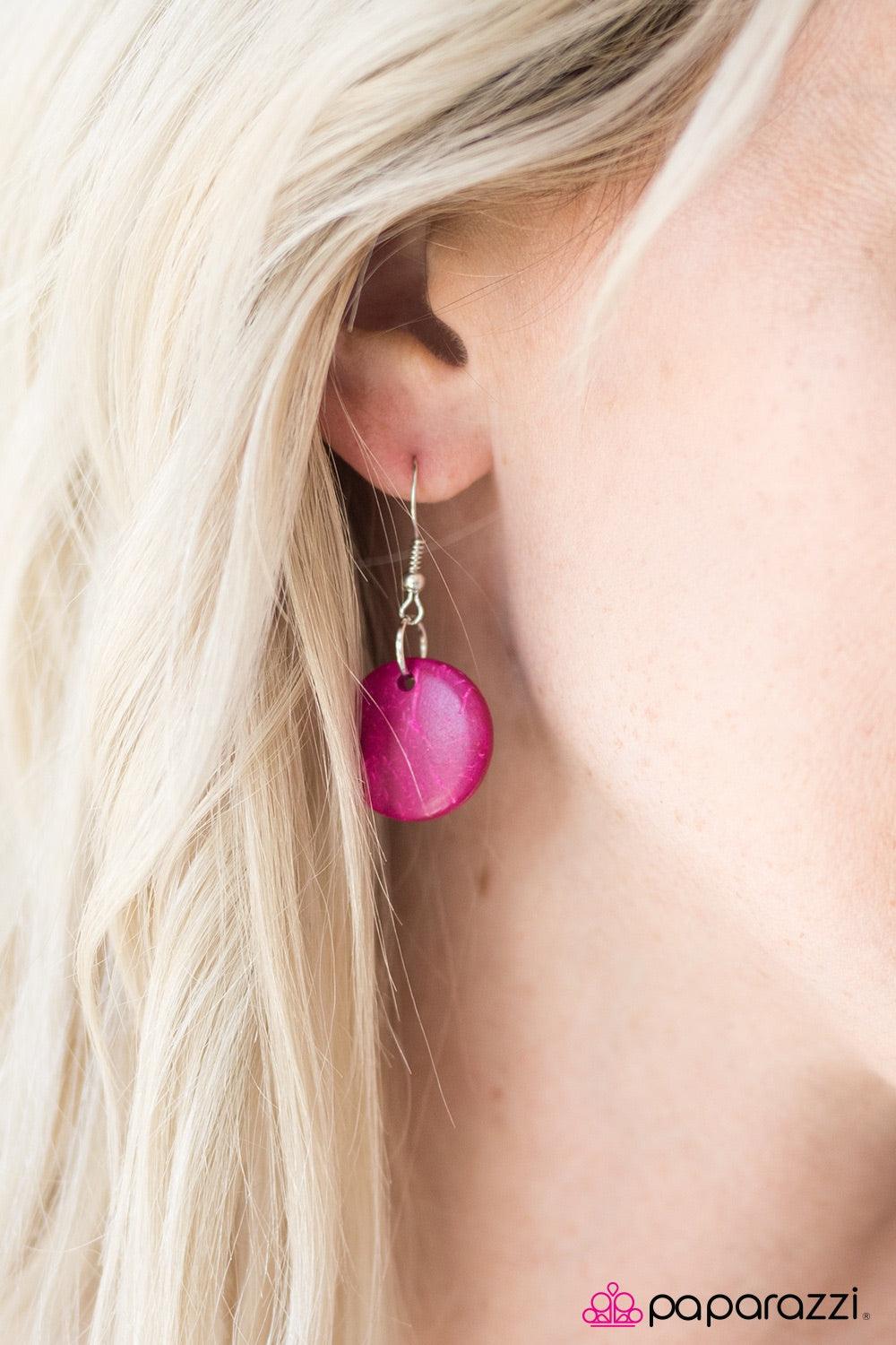 Paparazzi Accessories SHORE Thing - Pink Tinted in a vivacious pink finish, wooden discs stack into a summery palette. Brushed in a distressed finish, the colorful wooden accents increase in size as they near the center for a whimsical finish. Features a