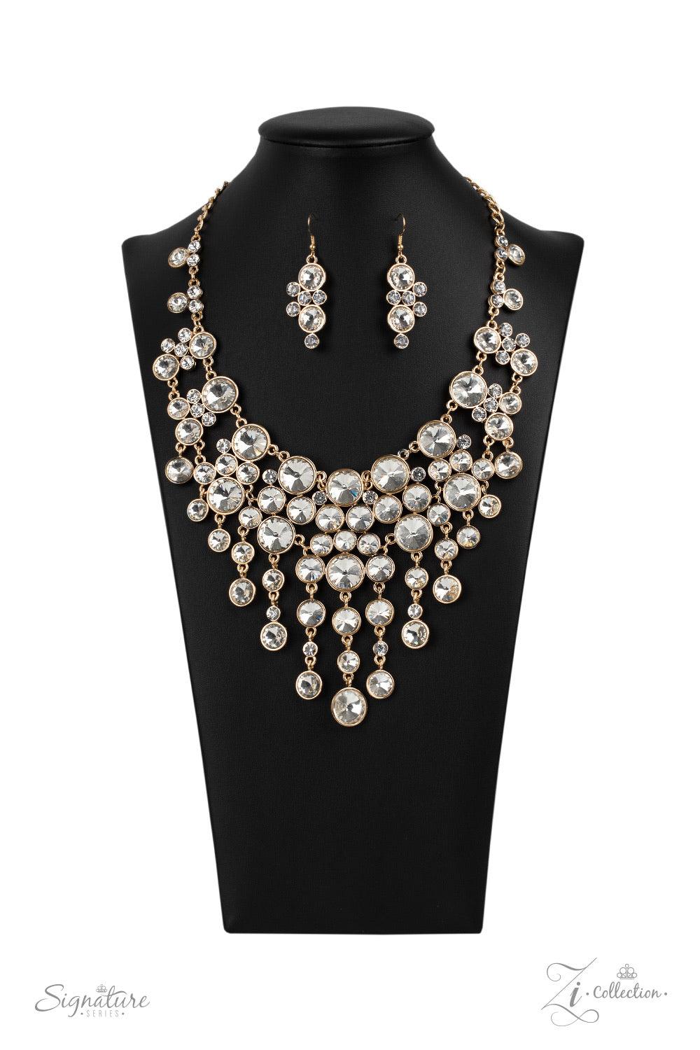Paparazzi Accessories The Rosa 💗💗ZiCollection $25💗💗 A sparkling storm of classically clustered white rhinestone frames elegantly scatter below the collar. Encased in sleek gold fittings, varied sizes of glassy white rhinestones drip from the bottom of