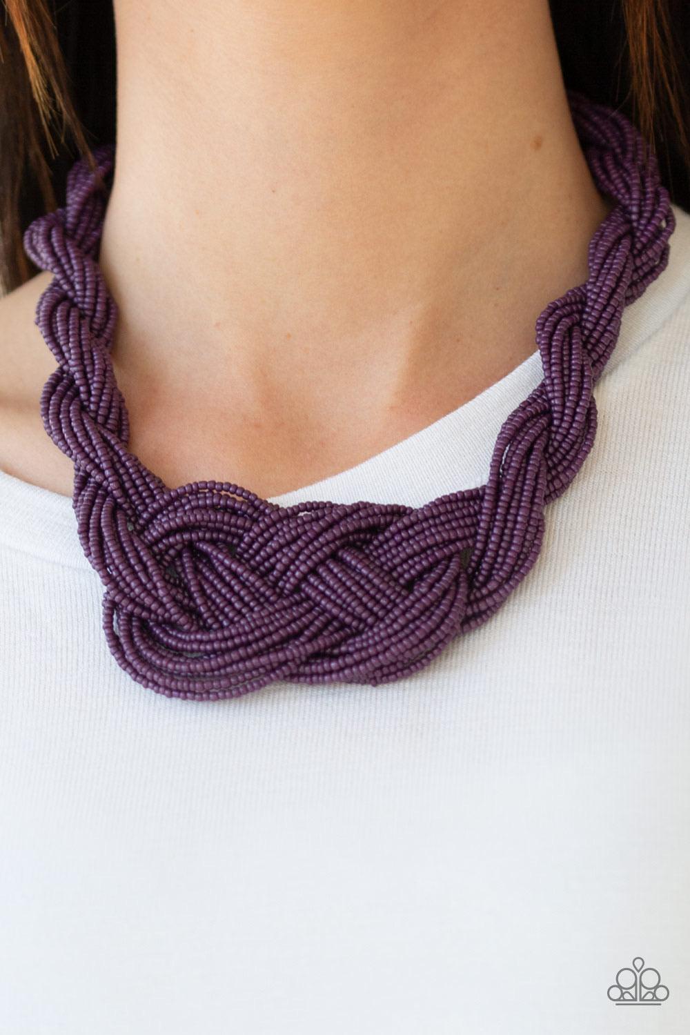 Paparazzi Accessories A Standing Ovation - Purple Countless strands of plum seed beads are twisted and knotted together to create an unforgettable statement piece. Features an adjustable clasp closure. Sold as one individual necklace. Includes one pair of
